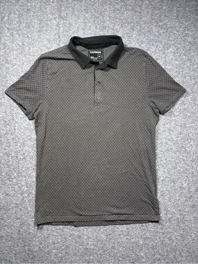Express Men's Black/Gray Geometric Polo
